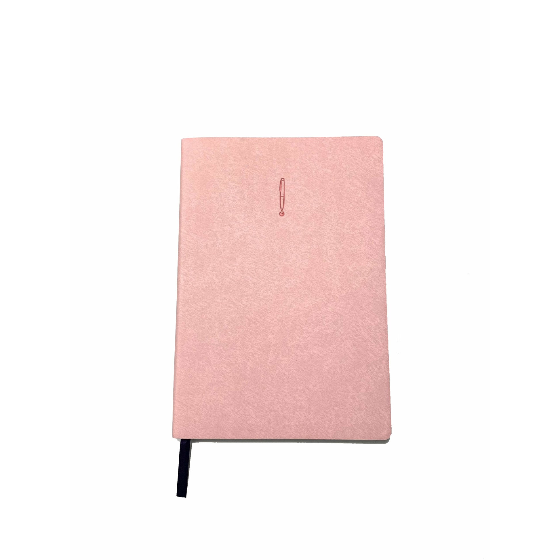 pink or rose colored bullet journal with Write Mind Logo and satin bookmark